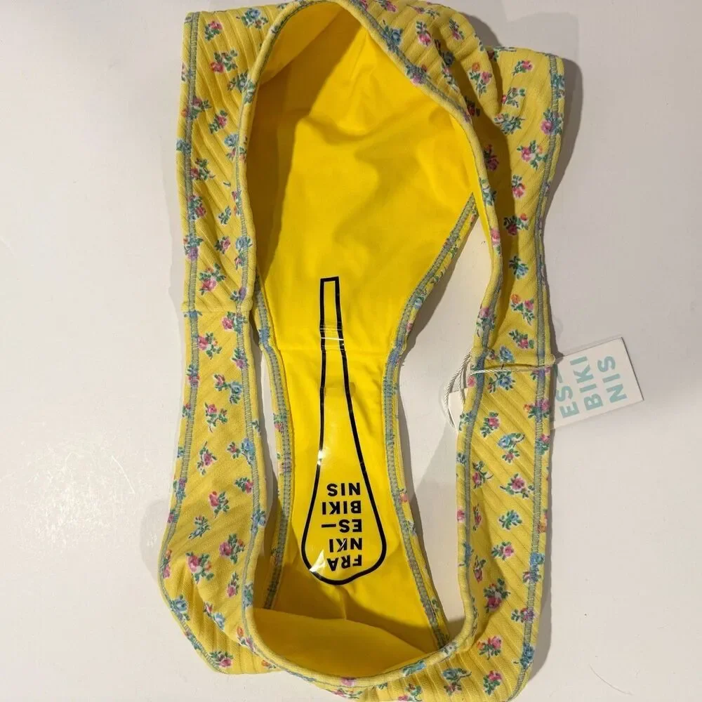 Frankie’s Bikinis pocket posies dove bottom Women’s Large Yellow Low Rise Swim